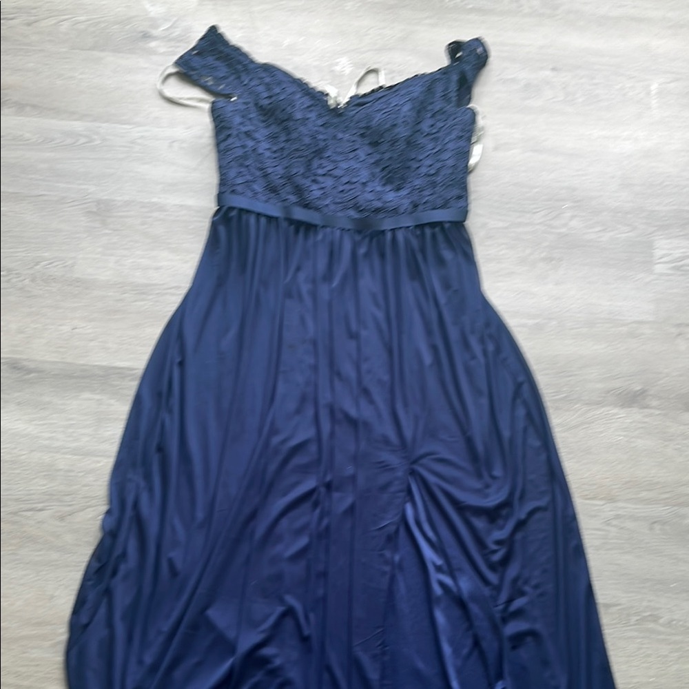 David's Bridal Blue Off-Shoulder Strapless Sundress